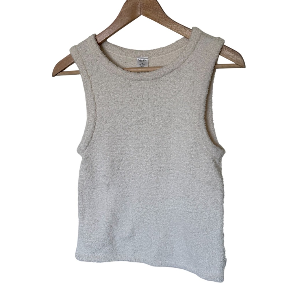 Calvin Klein Sleepwear Cozy Plush Fuzzy Cream‎ Tank Top Womens Size M